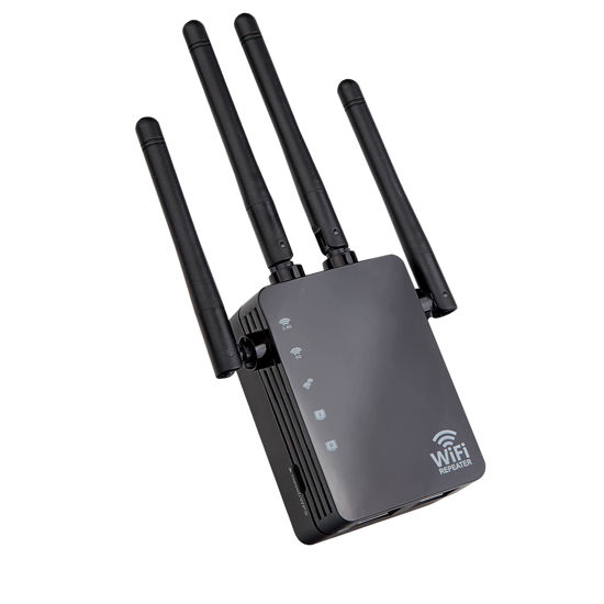 Picture of WiFi Extender Booster Repeater for Home & Outdoor, 1200Mbps Wall-Through Strong WiFi Booster, Dual Band 2.4G and 5G, 4 Antennas 360° Full Coverage, Supports Ethernet Port