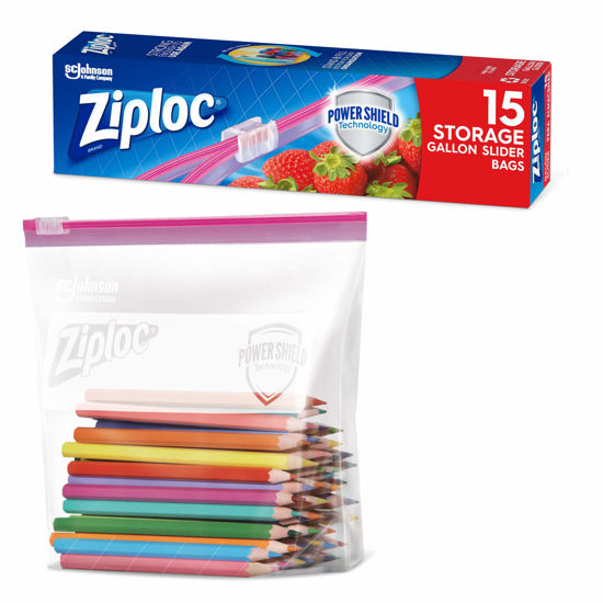 Picture of Ziploc Gallon Food Storage Slider Bags, Power Shield Technology for More Durability, 15 Count