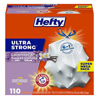 Picture of Hefty Ultra Strong Tall Kitchen Trash Bags, Lavender & Sweet Vanilla Scent, 13 Gallon, 110 Count