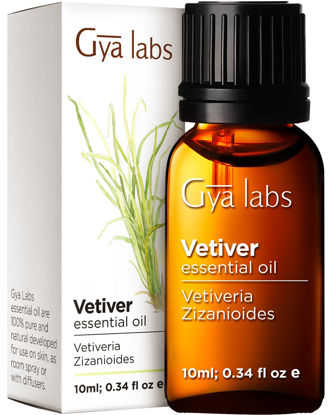 Picture of Gya Labs Calming Vetiver Essential Oil for Diffuser & Aromatherapy - 100% Pure Therapeutic Grade Vetiver Oil for Concentration & Pain - Vetiver Essential Oil Organic for Soaps & Candles (0.34 fl oz)