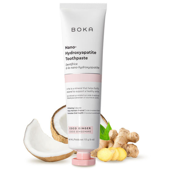 Picture of Boka Natural Toothpaste, Fluoride Free - Nano Hydroxyapatite for Remineralizing, Sensitive Teeth, & Whitening - Dentist Recommended for Adult, Kids Oral Care - Coco Ginger, 4oz 1 Pack - Made in USA