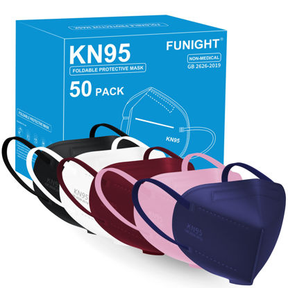 Picture of Funight KN95 Face Mask 5-Ply Breathable Filter Efficiency≥95% Protective Cup Dust Disposable Masks Against PM2.5 Multicolor 50 Pack