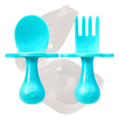 Picture of Grabease Toddler Utensils Toddler Spoons and Forks Baby Cutlery Toddler Fork, BPA-Free & Phthalate-Free for Baby & Toddler, 1 Set, Teal