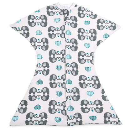 Picture of SleepingBaby Zipadee-Zip Transition Swaddle - Cozy Baby Sleep Sack with Zipper Convenience - Roomy Baby Wearable Cotton Blanket for Easy Diaper Changes - eLOVEphant, Small (4-8 Month)