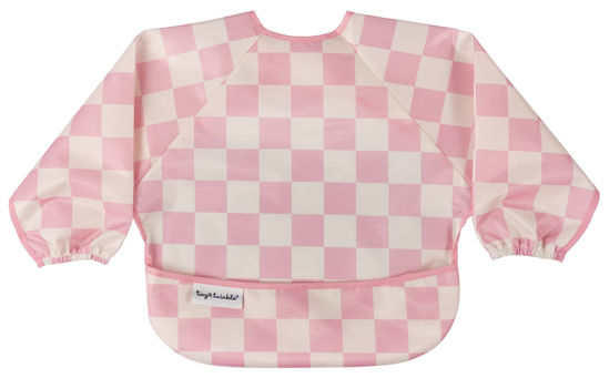 Picture of Tiny Twinkle Mess Proof Baby Bib, Cute Full Sleeve Bib Outfit, Waterproof Bibs for Toddlers, Machine Washable, Tug Proof, Baby Smock for Eating, Long Sleeved (Checkers Pink, Small 6-24 Months)