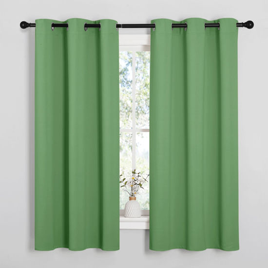 Picture of NICETOWN Room Darkening Curtains 63" Long Set of 2 for Bedroom, Froest Green Nursery Essential Thermal Insulated Solid Grommet Top Blackout Curtains/Drapes (1 Pair, 42 inches Wide)