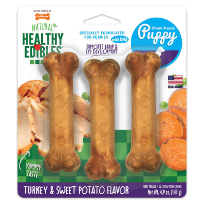 Picture of Nylabone Healthy Edibles Natural Puppy Treats - Long-Lasting Dog Treats - Puppy Supplies - Turkey & Sweet Potato Flavor, Small/Regular (3 Count)