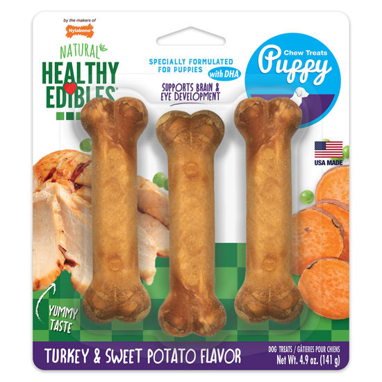 Picture of Nylabone Healthy Edibles Natural Puppy Treats - Long-Lasting Dog Treats - Puppy Supplies - Turkey & Sweet Potato Flavor, Small/Regular (3 Count)