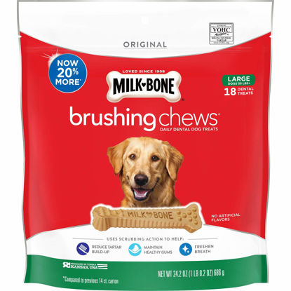 Picture of Milk-Bone Brushing Chews Daily Dental Dog Treats Original Large Treats 24.2 Ounces, Red, 18 Count (Pack of 1)