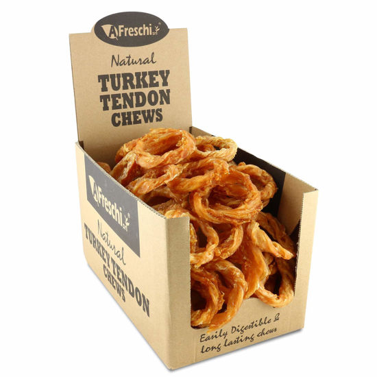 Picture of Afreschi Turkey Tendon Dog Treats for Signature Series, All Natural Human Grade Puppy Chew, Ingredient Sourced from USA, Hypoallergenic, Easy to Digest, Rawhide Alternative, 40 Units/Box Ring (Small)