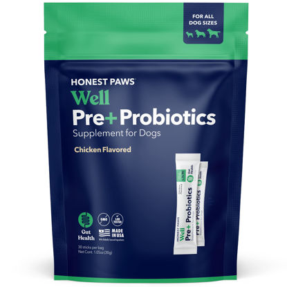 Picture of Honest Paws Probiotics for Dogs - Dog Digestion Gut Health Probiotic Powder with PrebioticMade in the USA, Digestive and Immune Support - Digestive Enzymes with Chicken Flavor (30 Sticks)