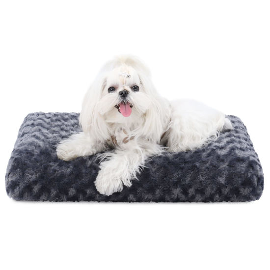 Picture of Washable Dog Bed Deluxe Plush Dog Crate Beds Fulffy Comfy Kennel Pad Anti-Slip Pet Sleeping Mat for Large, Jumbo, Medium, Small Dogs Breeds, 17" x 12", Dark Grey