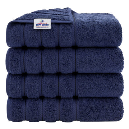 Picture of American Soft Linen Luxury 4 Piece Bath Towel Set for Bathroom, 100% Turkish Cotton, 27x54 in Extra Large Bath Towels 4-Pack, Shower Towels, Navy Blue