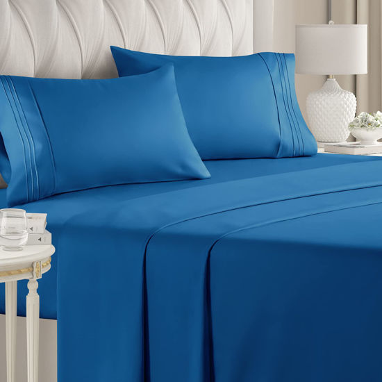 Picture of Queen Size Sheet Set - Breathable & Cooling - Hotel Luxury Bed Sheets - Extra Soft - Deep Pockets - Easy Fit - 4 Piece Set - Wrinkle Free - Comfy - Royal Blue