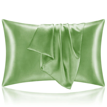 Picture of BEDELITE Satin Silk Pillowcase for Hair and Skin, Sage Green Pillow Cases Standard Size Set of 2 Pack, Super Soft Pillow Case with Envelope Closure (20x26 Inches)