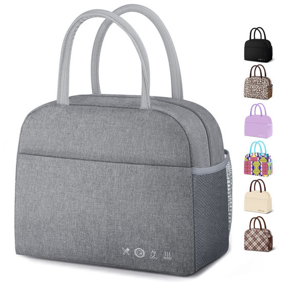 Picture of DALINDA Lunch Bag Lunch Box for Women Men Reusable Insulated Lunch Tote Bag,Leakproof Thermal Cooler Sack Food Handbags Case High Capacity forTravel Work School Picnic- Grey