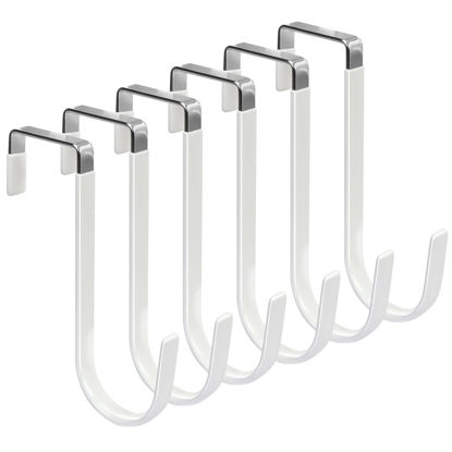 Picture of FYY Over the Door Hooks, 6 Pack Door Hangers Hooks with Rubber Prevent Scratches Heavy Duty Organizer Hooks for Living Room, Bathroom, Bedroom, Kitchen Hanging Clothes, Towels, Hats, Coats, Bags White