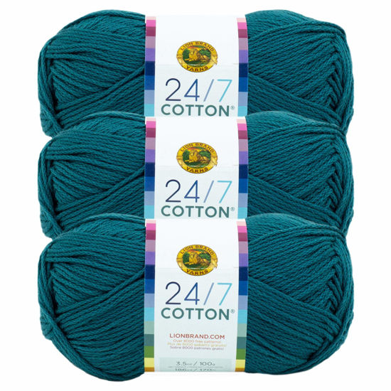 Picture of Lion Brand 24/7 Cotton Yarn, Yarn for Knitting, Crocheting, and Crafts, Dragonfly, 3 Pack