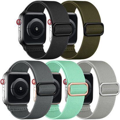 Picture of Adorve Compatible with Apple Watch Bands 45mm 44mm 42mmfor Women Men, Adjustable Stretchy Solo Loop for iWatch SE Series 7/6/5/4/3/2/1 (Black/Gray/Army Green/Light Gray/Mint Green, 42mm/44mm/45mm)