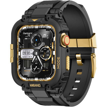 Picture of amBand Bands Compatible with Apple Watch 8/7 41mm, M1 Sport Series Rugged Case with TPU Strap Military Protective Tough Cover Bumper for iWatch 6/SE/5/4/3/2 40mm 38mm Men Black Gold