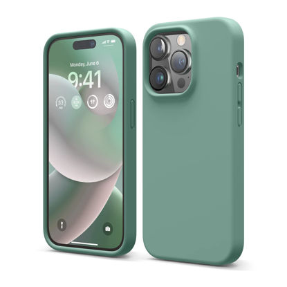 Picture of elago Compatible with iPhone 14 Pro Case, Liquid Silicone Case, Full Body Protective Cover, Shockproof, Slim Phone Case, Anti-Scratch Soft Microfiber Lining, 6.1 inch (Midnight Green)