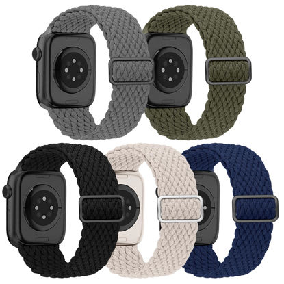 Picture of EOMTAM 5 Pack Braided Stretchy Adjustable Straps Compatible for Apple Watch Band 38mm 40mm 41mm 42mm 44mm 45mm 49mm for Women Men ,Sport Elastic Nylon Cloth Wristbands for iWatch Series Ultra 8 SE 7 6 5 4 3(Gray,44)