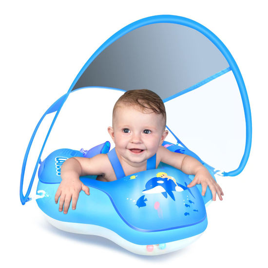 Picture of LAYCOL Baby Swimming Float Inflatable Baby Pool Float Ring Newest with Sun Protection Canopy,add Tail no flip Over for Age of 3-36 Months