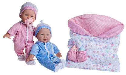 Picture of JC Toys La Baby Twin Baby Doll Set - Two 11 Inch Soft Body Dolls with Accessories Including Removable Outfits and Reversible Sleeping Bag- Small Baby Doll Toys for Children 12 Months and Older