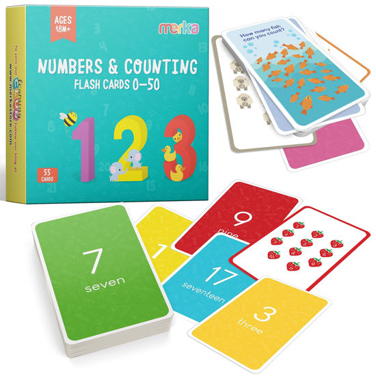 Picture of Merka Flash Cards for Toddlers 2-4 Years Number Flash Cards 0-50 Counting Kindergarten Workbooks Learn to Count Cards Math Flashcards Preschool Workbook