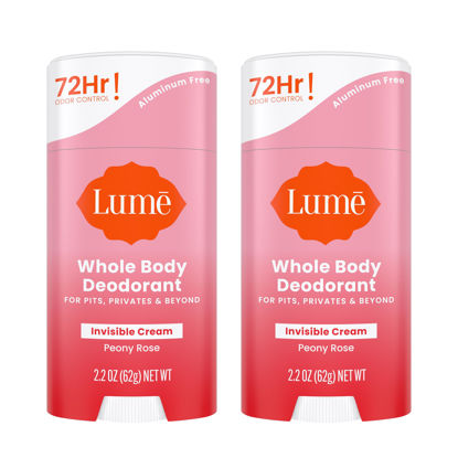 Picture of Lume Deodorant Cream Stick - Underarms and Private Parts - Aluminum-Free, Baking Soda-Free, Hypoallergenic, and Safe For Sensitive Skin - 2.2 Ounce Two-Pack (Peony Rose)