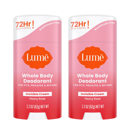 Picture of Lume Deodorant Cream Stick - Underarms and Private Parts - Aluminum-Free, Baking Soda-Free, Hypoallergenic, and Safe For Sensitive Skin - 2.2 Ounce Two-Pack (Peony Rose)