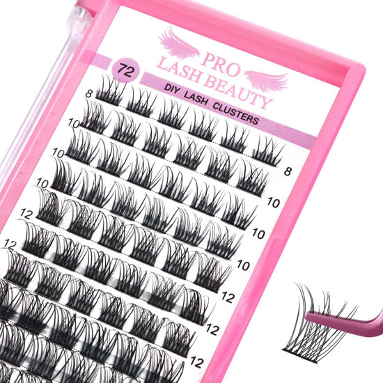 Picture of Cluster Lashes, 72 Pcs Individual Lashes, Lash Clusters DIY Eyelash Extension, Mixed Tray 8-16mm, Natural Lashes Super Thin Band Reusable Soft & Comfortable(Natural, D-8-16mix)