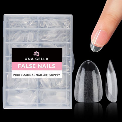 Picture of UNA GELLA Short Oval Almond Fake Nails 504pcs Press on Nails Pre-shape Short Almond Round Gel Nail Tips for Full Cover Acrylic False Nails For Nail Extension Home DIY Salon 12 Sizes False Gelly Tips