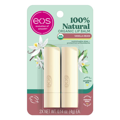 Picture of eos 100% Natural & Organic Lip Balm Sticks- Vanilla Bean, All-Day Moisture, Dermatologist Recommended, 0.14 oz, 2-Pack