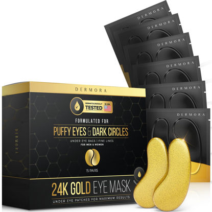 Picture of Dermora 24K Gold Eye Mask Puffy Eyes and Dark Circles Treatments Look Less Tired and Refresh Your Skin, 15 Pairs