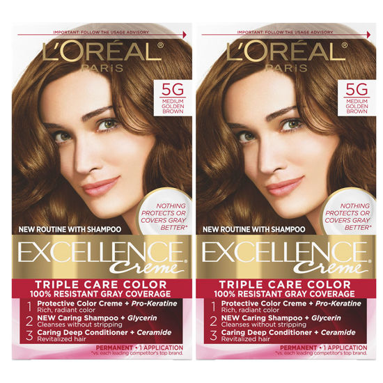 Picture of L'Oréal Paris Excellence Créme Permanent Hair Color, 5G Medium Golden Brown, 2 COUNT 100% Gray Coverage Hair Dye