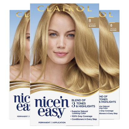 Picture of Clairol Nice'n Easy Permanent Hair Dye, 8 Medium Blonde Hair Color, Pack of 3