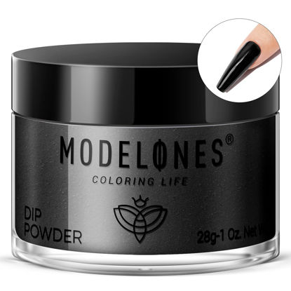 Picture of Modelones Dip Powder Black Color, Nail Dipping Powder French Nail Art Powder Pro Collection System for Starter Manicure Salon DIY at Home, Odor-Free, Long-Lasting, No Needed Nail Lamp Cured, 1 Oz