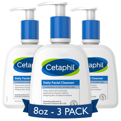 Picture of Cetaphil Face Wash, Daily Facial Cleanser for Sensitive, Combination to Oily Skin, NEW 8 oz 3 Pack, Gentle Foaming, Soap Free, Hypoallergenic