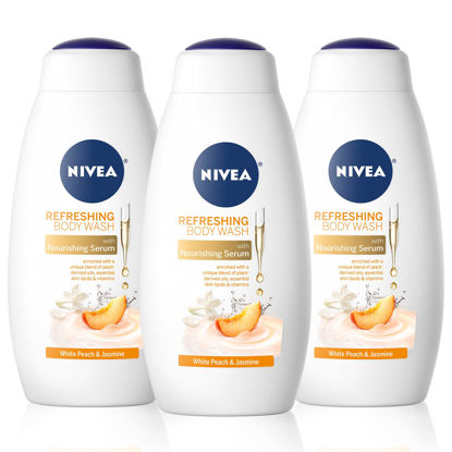 Picture of NIVEA White Peach and Jasmine Body Wash with Nourishing Serum, Pack of 3, 20 Fl Oz