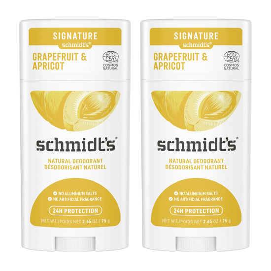 Picture of Schmidt's 100% Natural Origin Ingredient Deodorant Stick Grapefruit & Apricot 2 Count For 24-Hour Odor Protection 2.65oz