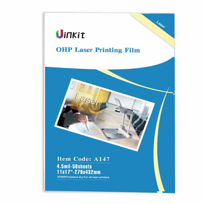 Picture of Uinkit 11x17 Laser Transparency Film OHP 50 Pack Acetate Sheets Clear Overhead Projector Laserjet Film for Color Laser Jet Printer and Copier A3 Menu Size 11 x 17 50 Pack Uinkit