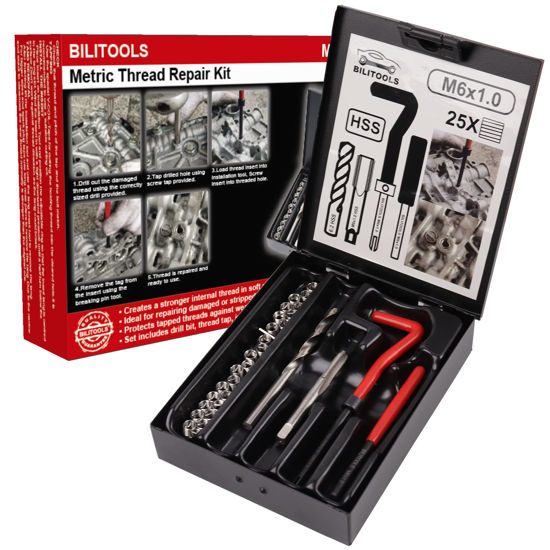 Picture of BILITOOLS M6x1.0 Thread Repair Kit, HSS Drill Helicoil Repair Kit Metric