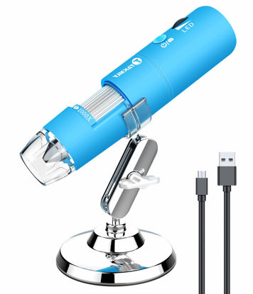 Picture of Wireless Digital Microscope Handheld USB HD Inspection Camera 50x-1000x Magnification with Stand Compatible with iPhone, iPad, Samsung Galaxy, Android, Mac, Windows Computer (Blue)