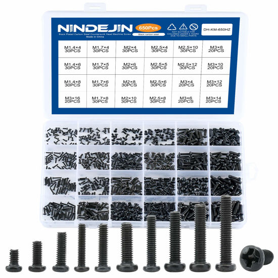 Picture of NINDEJIN 650pcs Laptop Screws Kit, Replacement Computer Notebook Miniature Screws, M1.4 M1.7 M2 M2.5 M3 Laptop Motherboard Round Pan Head Phillips Screws Set for Toshiba DELL Sony IBM HP Samsung Asus