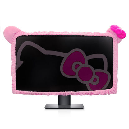 Picture of Kakurookie 27'' - 34'' Computer Monitor Protective Cover with Cat Ear Design, Cute Pink Monitor Dust Cover with Furry Design, Elastic Dustproof, Suitable for PC, Tablet, TV (27-34in, Pink)