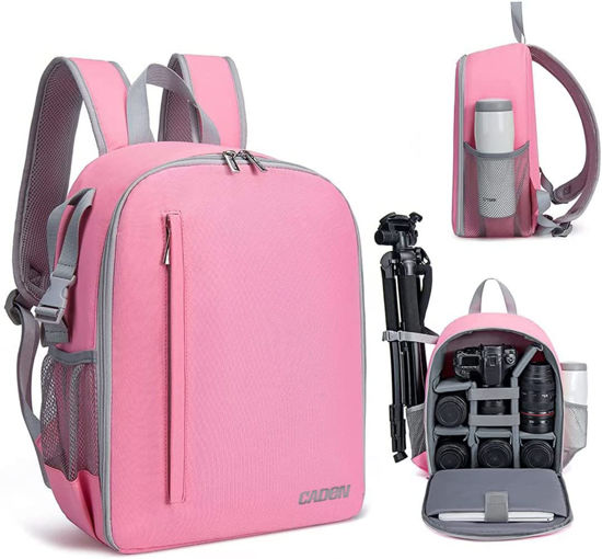 Picture of CADeN Camera Backpack Bag Professional for DSLR/SLR Mirrorless Camera Waterproof, Camera Case Compatible for Sony Canon Nikon Camera and Lens Tripod Accessories (Small, Pink)