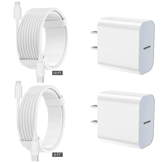 Picture of iPhone Charger fast charging [APPLE MFi Certified] 2 pack Apple Type C Wall Charger Block with 2 pack [6FT&10FT] Long USB C to lightning cable for iPhone 14/13/12/12 Pro Max/11/Xs Max/XR/X,AirPods Pro