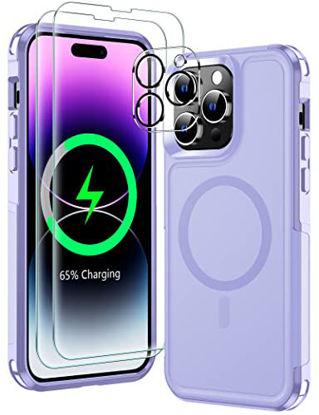 Picture of MOZOTER Magnetic for iPhone 14 Pro Max Phone Case [Compatible with Magsafe][Military Grade Drop Protection][Glass Screen Protector+Camera Lens Protector] Shockproof Case Light Purple