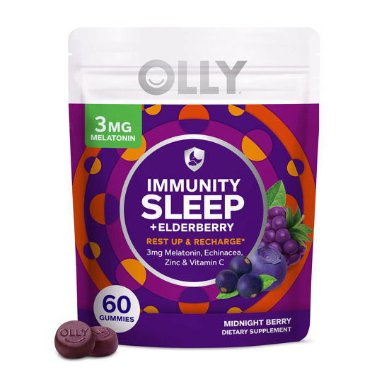 Picture of OLLY Immunity Sleep Gummy, Immune and Sleep Support, 3mg Melatonin, Echinacea, Zinc, Vitamin C, Chewable Supplement, Berry - 60 Count